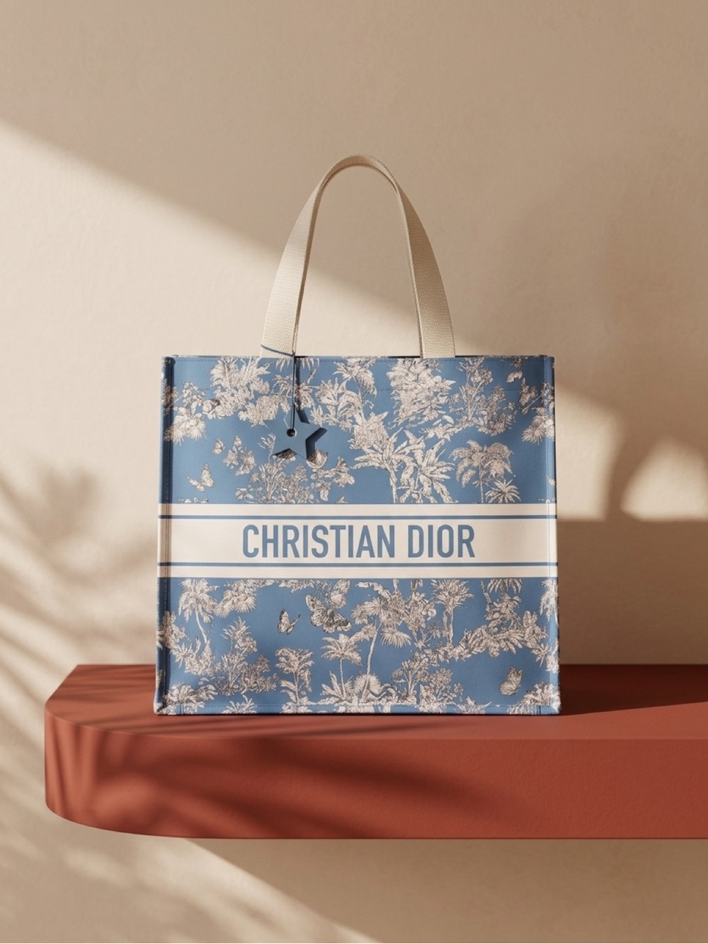 Dior Blue and Cream Logo Toile Large Tote